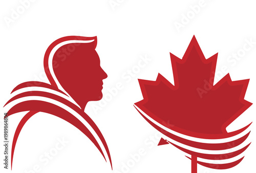 Canadian symbol with maple leaf and person silhouette