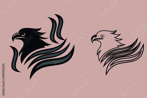 abstract eagle or phoenix bird icon with stylized wings, modern logo design