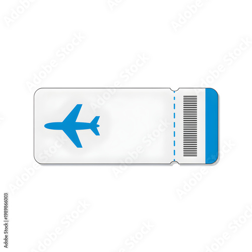 Minimalist blue airplane icon on white luggage tag isolated on transparent background