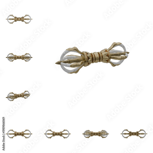 High-Resolution 3D Golden Vajra Dorje – Sacred Tibetan Buddhist Ritual Object, 360° Rotating Render, Isolated on Transparent Background