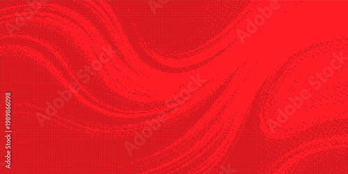 Vibrant red stippled wave background, abstract vector pattern with flowing grainy dot textures, creative design for energetic branding, modern digital art, and dynamic web layouts