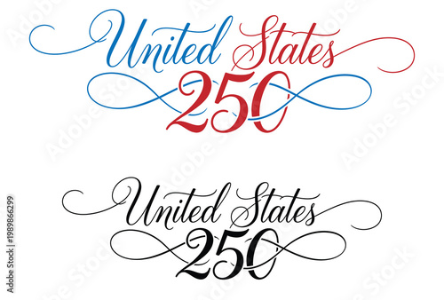 Celebratory text of united states quarter dollar anniversary in decorative fonts