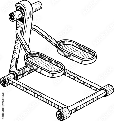 Hand-drawn of a compact elliptical stepper machine with pedals a white background