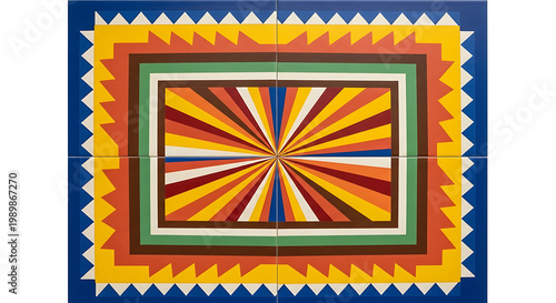 Aztec Sunburst Geometric Floor Tile Picture.