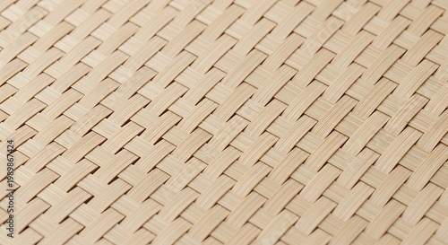 Diagonal Woven Bamboo Texture Background with Depth, Natural Reed Pattern Perspective Close-Up