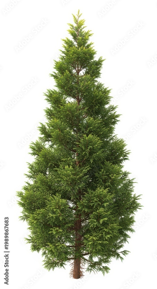 Fototapeta premium Tall Green Sequoia Tree Isolated on White Background - Evergreen Conifer