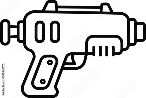 water gun, toy spray blaster icon, minimal line illustration, kids summer play symbol, fun outdoor toy concept, simple flat vector graphic