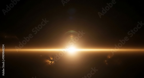 Golden Sunrise Over Alien Planet Horizon in Deep Space