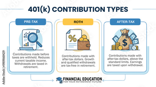 401k Contribution Plan with Piggy Bank and Money Flat Vector