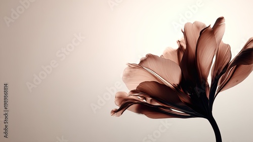 Translucent botanical structure illuminated against a soft, pale background.