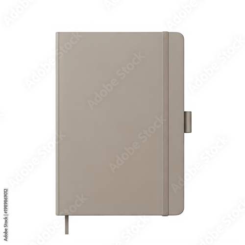 Light beige leather-bound notebook with elastic closure and pen loop