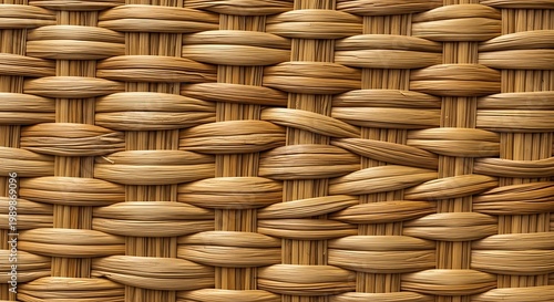 Top View of Handwoven Natural Straw Texture Background with Grid Pattern