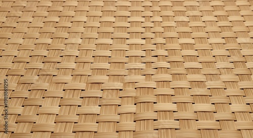 Vibrant Monstera Leaf on Natural Bamboo Poles and Shoots Background