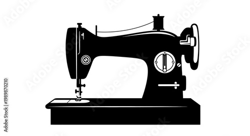 Vintage sewing machine silhouette isolated on white background classic retro tailoring equipment for crafting and fashion design projects timeless elegance