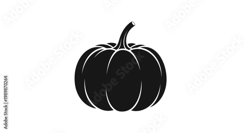 Silhouette of a whole pumpkin with a stem and distinct ribs isolated on a clean white background representing autumn harvest and seasonal cooking ingredients