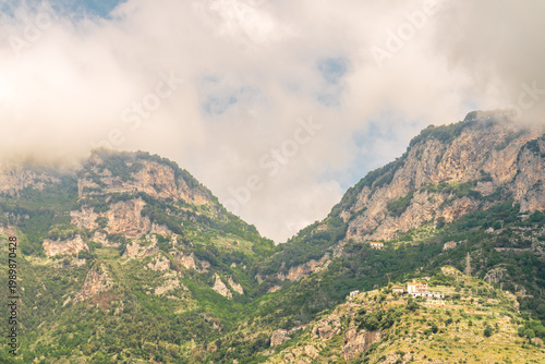 Historic town of Amalfi Italy with main cathedral and colorful old buildings on the cliffs of the Amalfi Coast