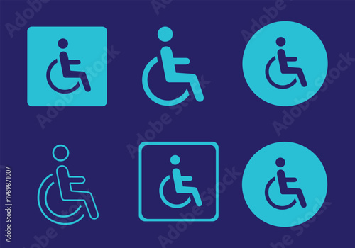 Wheelchair icon set. Handicapped, accessible, impairment, mobility, handicap. Disabled symbol on white background - stock vector.