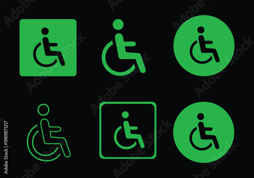 Wheelchair icon set. Handicapped, accessible, impairment, mobility, handicap. Disabled symbol on white background - stock vector.