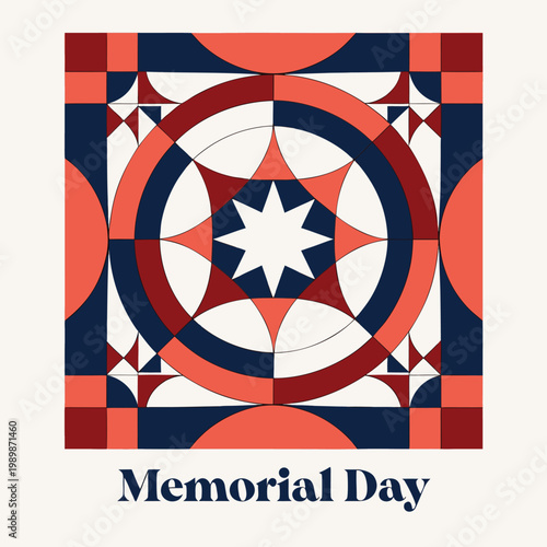 Memorial Day Abstract Patriotic Vector Poster with Geometric Stars and Stripes Design