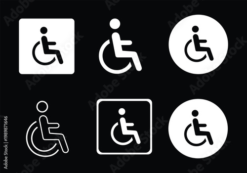 Wheelchair icon set. Handicapped, accessible, impairment, mobility, handicap. Disabled symbol on white background - stock vector.