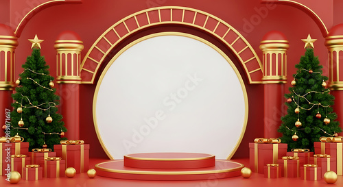 Christmas Holiday Display with Red and Gold Decorations