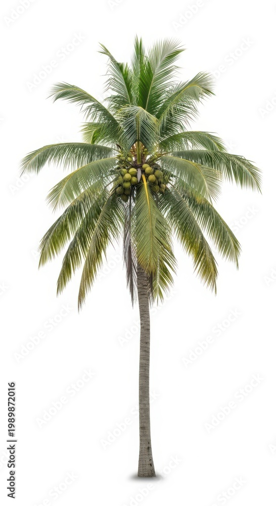 Obraz premium Coconut Palm Tree with Coconuts Isolated on White Background - Tropical Flora