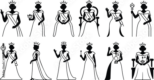 British Queen Silhouette Icon Collection Set