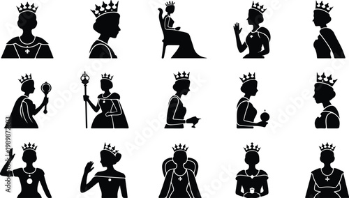 British Queen Silhouette Icon Collection Set
