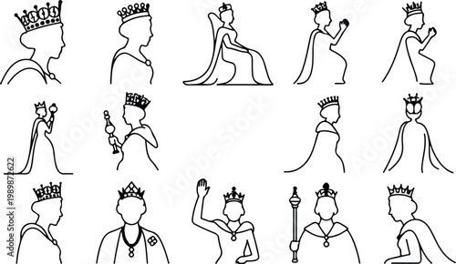 British Queen Silhouette Icon Collection Set