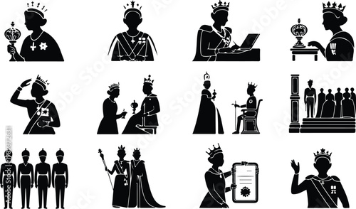 British Queen Silhouette Icon Collection Set