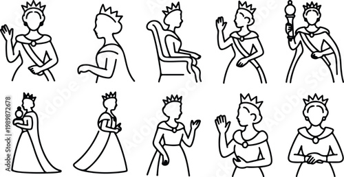 British Queen Silhouette Icon Collection Set