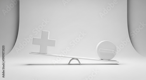 A symbolic representation of healthcare balance a white cross and heart on a scale