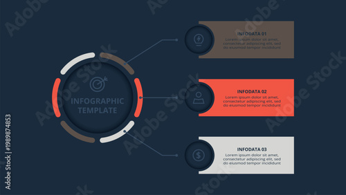 Professional infographic with 3 steps, options, parts or processes. Template for web on a black background.