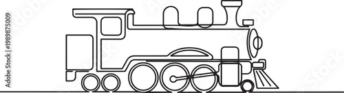 Continuous line art drawing of locomotive trarin. one line Icon drawing