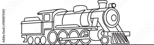 Continuous line art drawing of locomotive trarin. one line Icon drawing