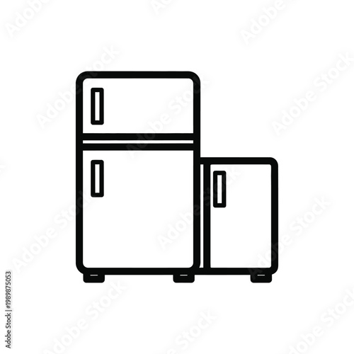 Black and white sketch of a refrigerator and side by side freezer