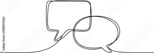 Minimalist continuous line speech bubbles communication conversation dialog concept abstract single line drawing modern outline illustration