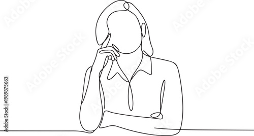 Minimalist continuous line woman thinking portrait contemplation concept abstract single line drawing modern outline illustration