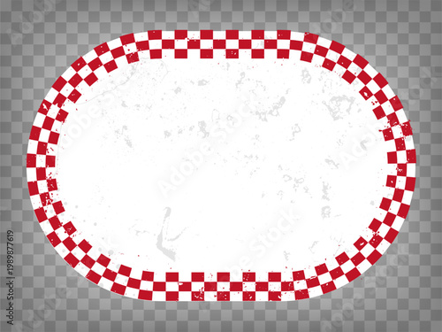 Red check Stripped circle on white background. Text space. Warning Background. White and red construction and attention elliptical template on transparent background.  EPS10.