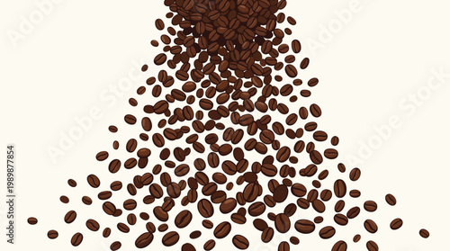Roasted Coffee Beans Falling in Mid Air on White Background