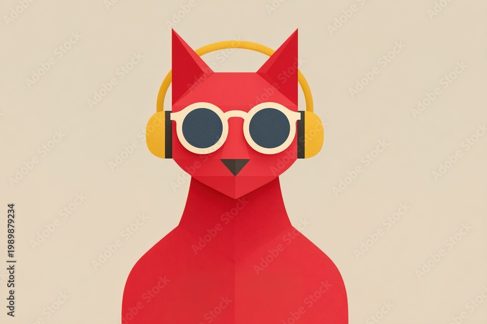 Fototapeta premium Cool cat wearing stylish headphones and sunglasses in a minimalist design