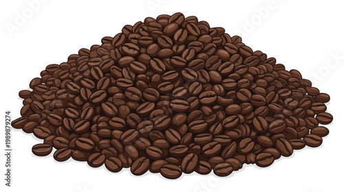 High Pile of Roasted Coffee Beans Isolated on White Background