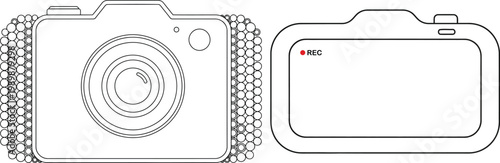 Vector illustration of a camera and lcd screen with recording indicator