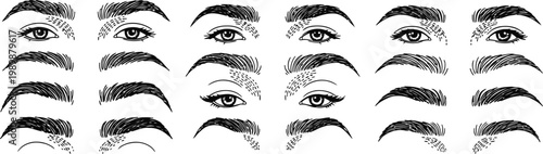 Collection of Eyebrow Styles with Eyes in a Minimalist Line Art Design