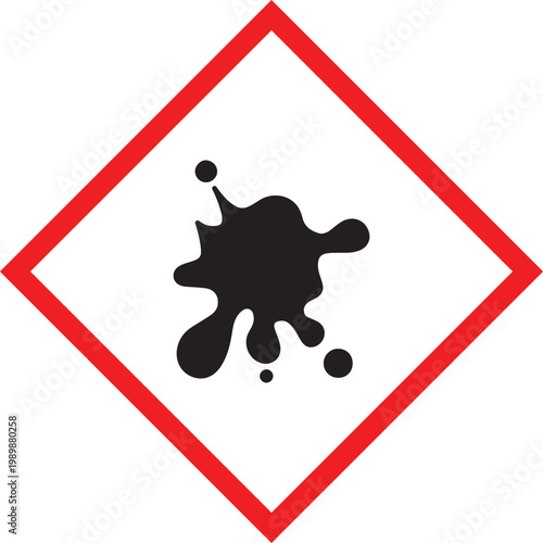 Hazard symbol for harmful substances black ink splash pictogram within a red diamond border GHS pictogram for health hazard isolated on white background