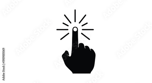 A black silhouette of a hand touching a glowing burst of light