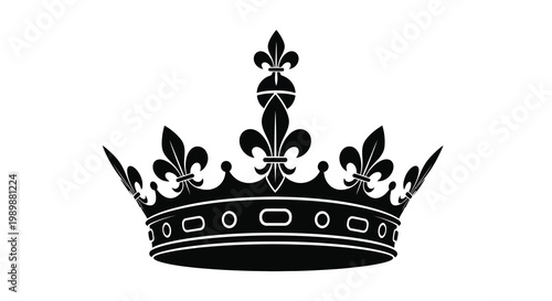 A black silhouette of a regal crown with ornate detailing