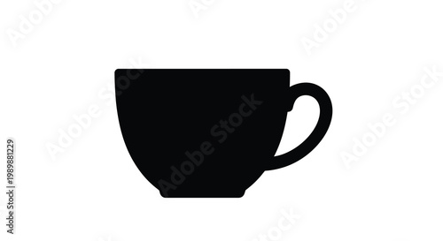 Simple black silhouette of a teacup with a handle on white background