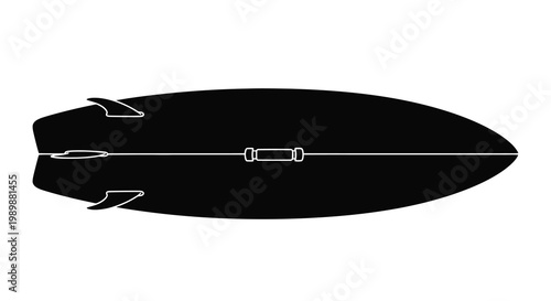 Black and white outline of a surfboard viewed from above