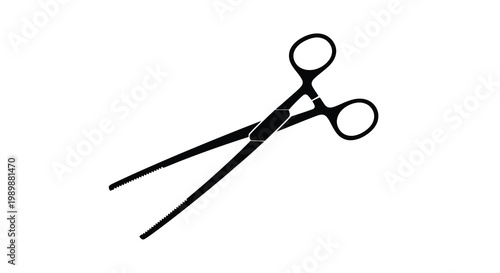 Black silhouette of surgical forceps isolated on a white background